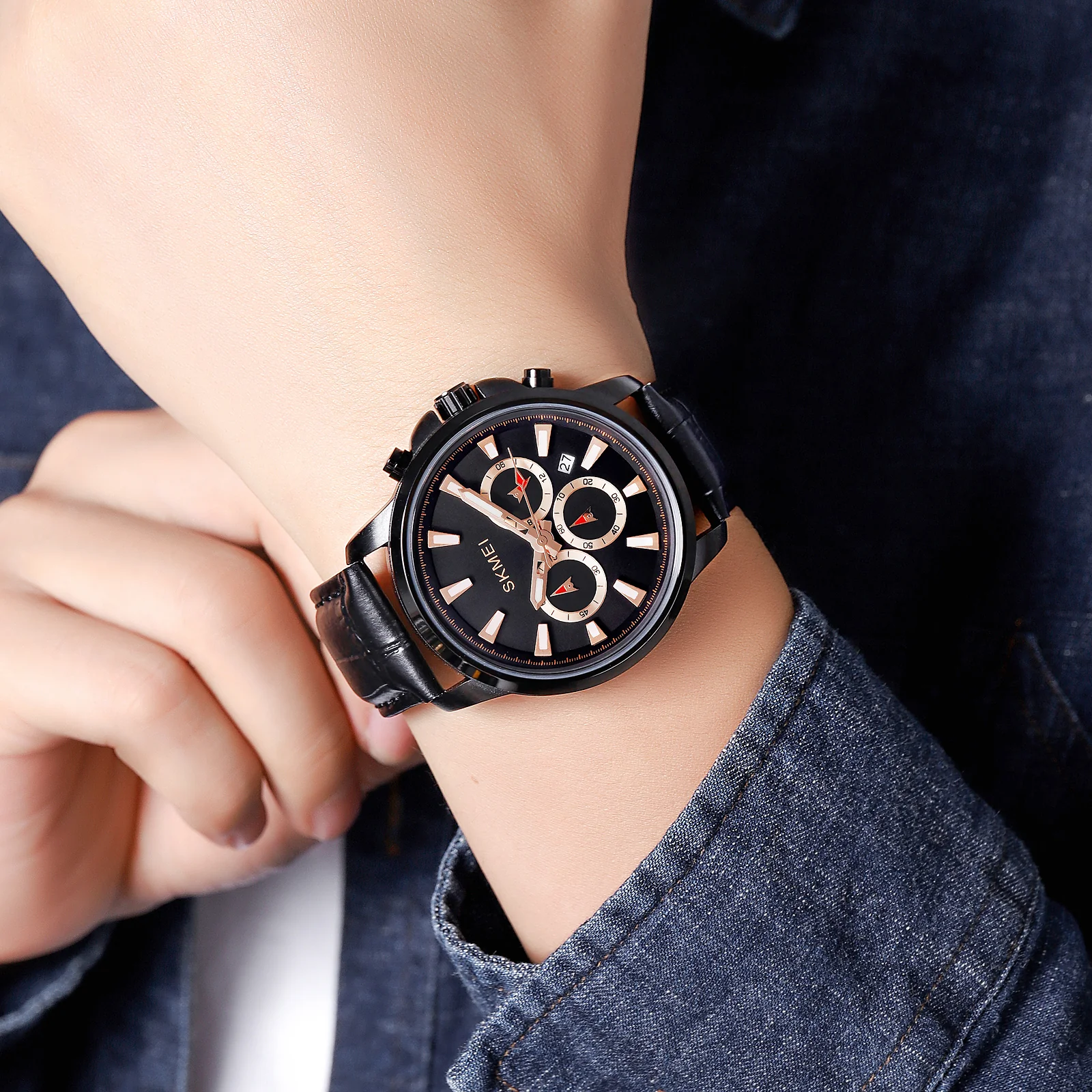 2071 SKMEI para hombre pulsera de cuero - Image 4