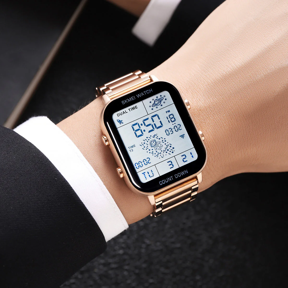 2301 Reloj Skmei para hombre digital pulsera de metal - Image 3