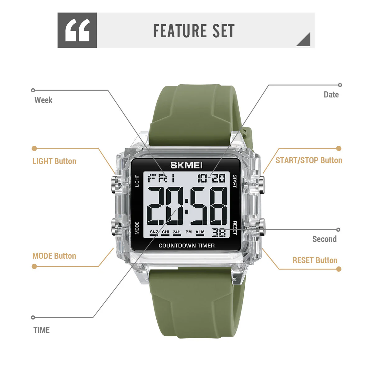 2320 Reloj Skmei para hombre deportivo pulsera de resina - Image 3