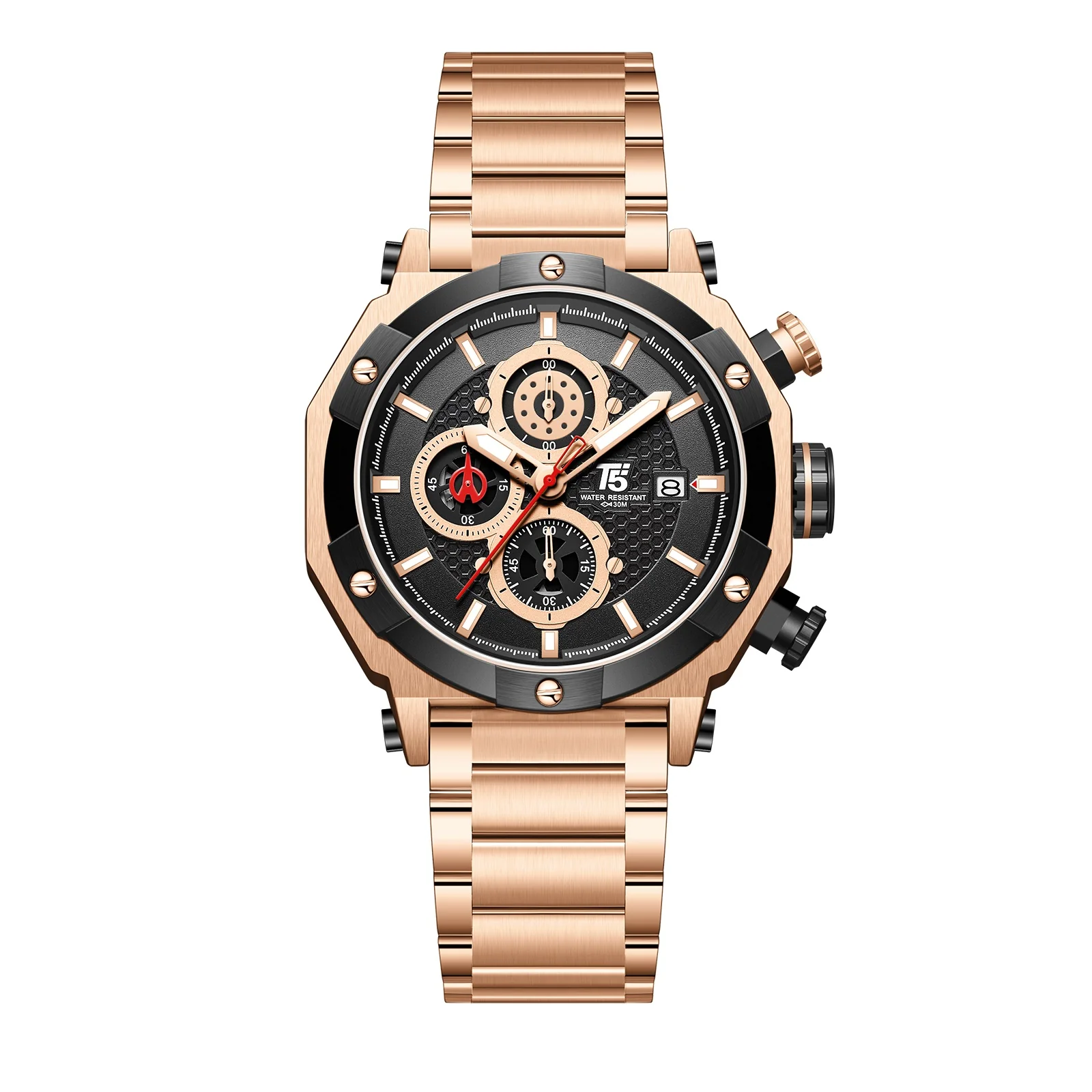 4111 Reloj T5 para caballero pulsera de metal análogo - Image 4