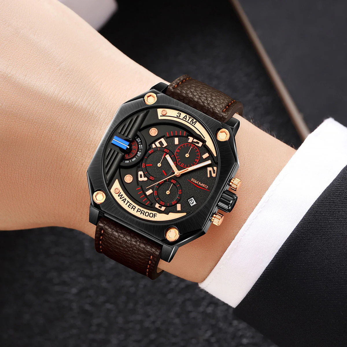 9343 Reloj Skmei para caballero pulsera de piel - Image 2