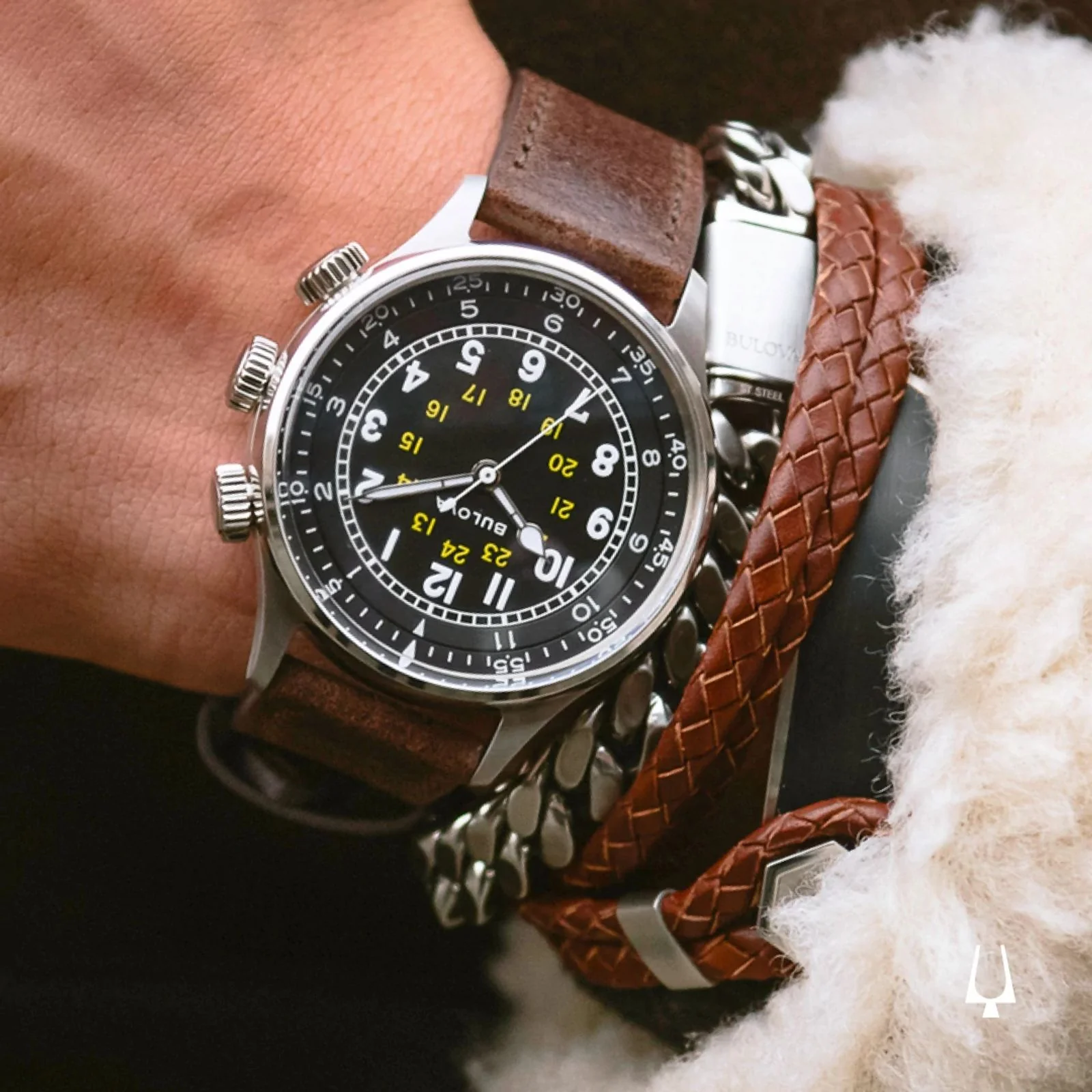 96A245 Bulova A-15 Pilot de hombre pulsera de cuero - Image 2