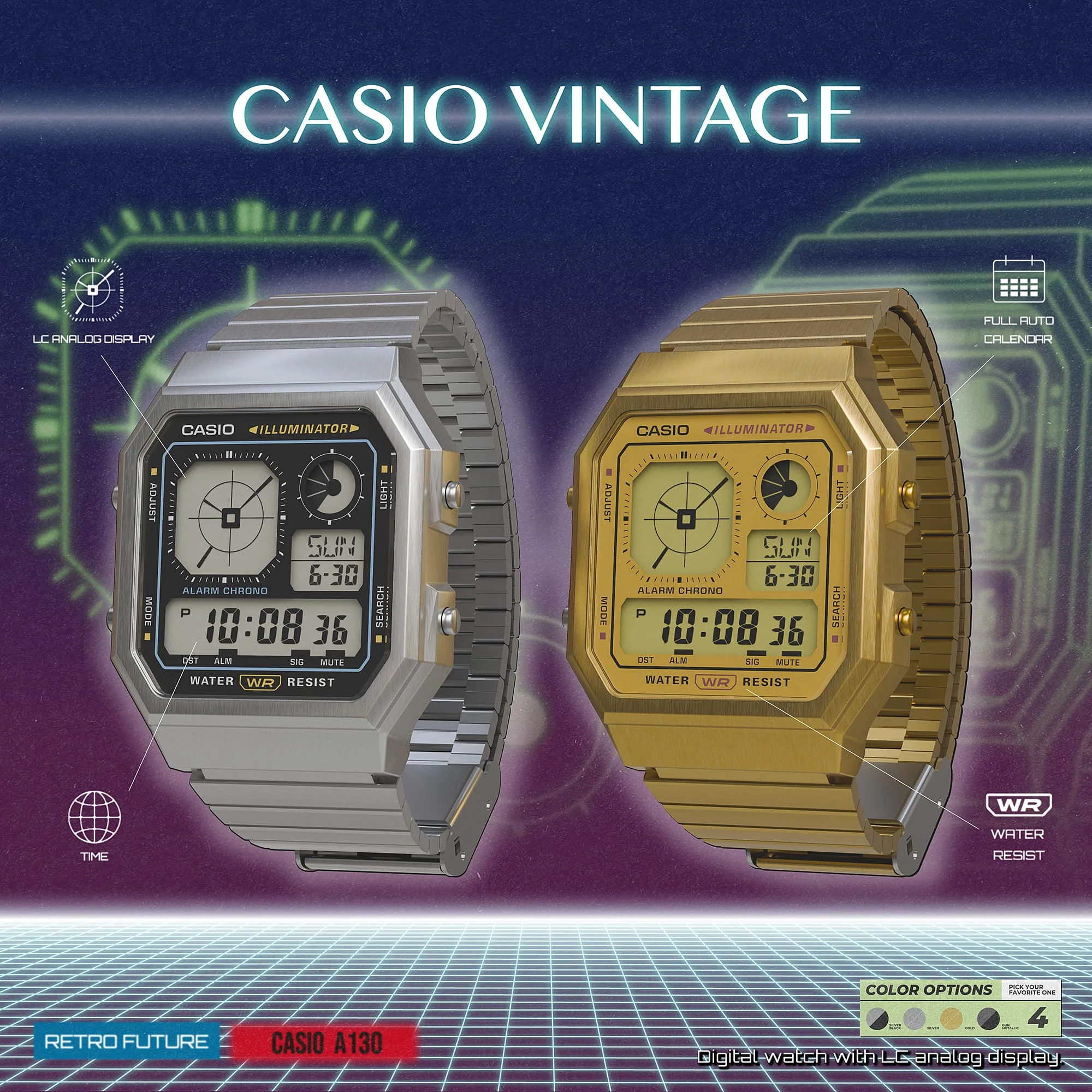 A130WEG-9A Casio de hombre pulsera de acero inoxidable digital - Image 2