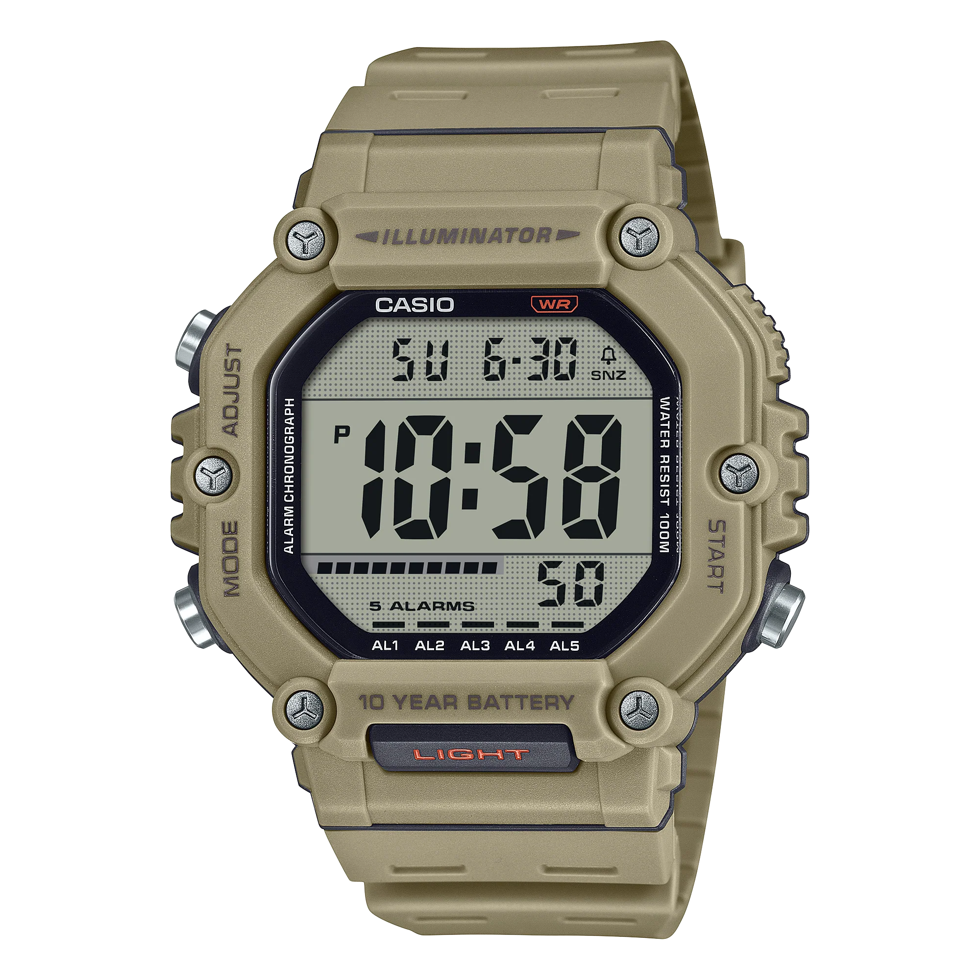 AE-1600H-5AV Casio Reloj unisex pulsera de caucho 10 años de batería