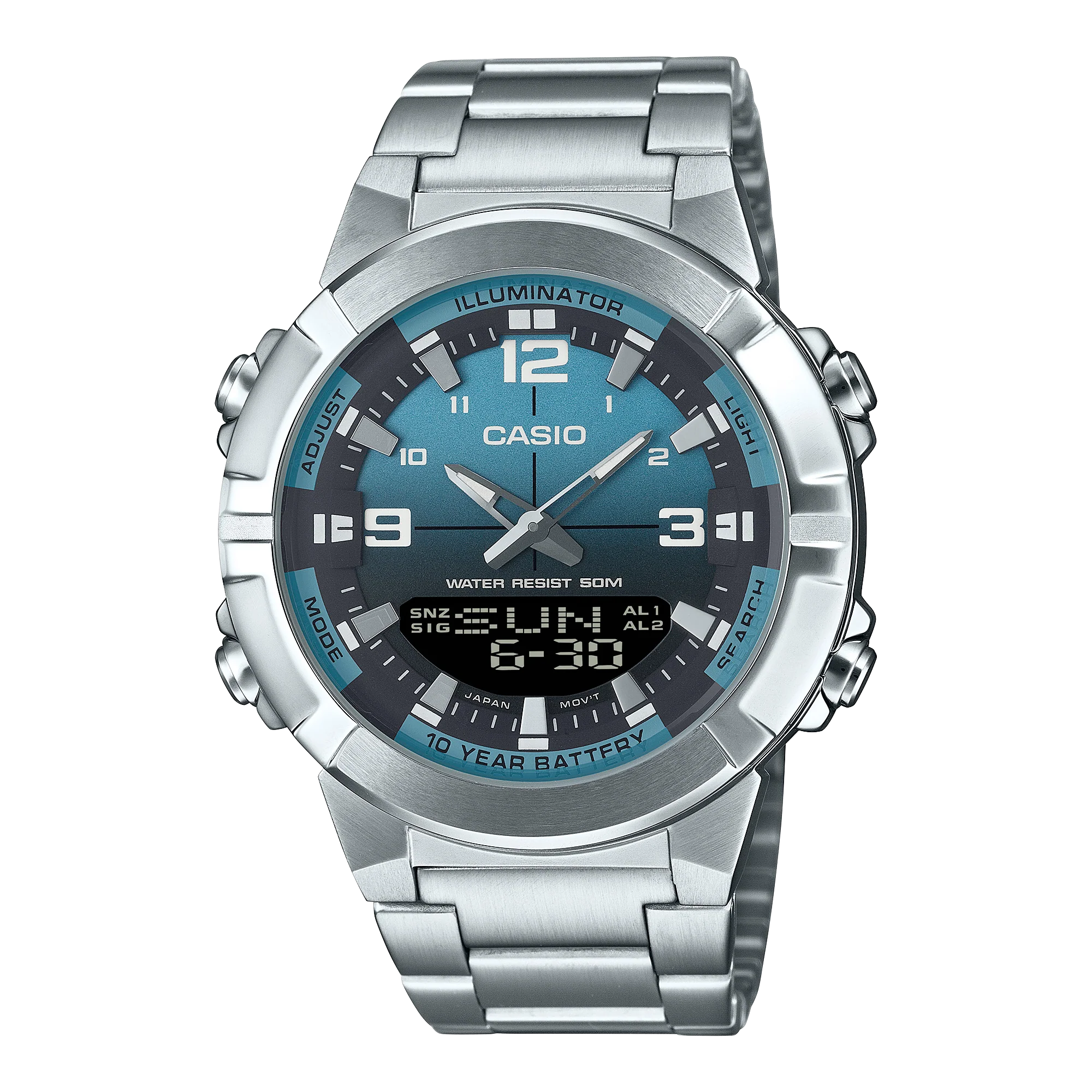 AMW-870DA-2A2V Casio Reloj doble hora pulsera de metal para hombre