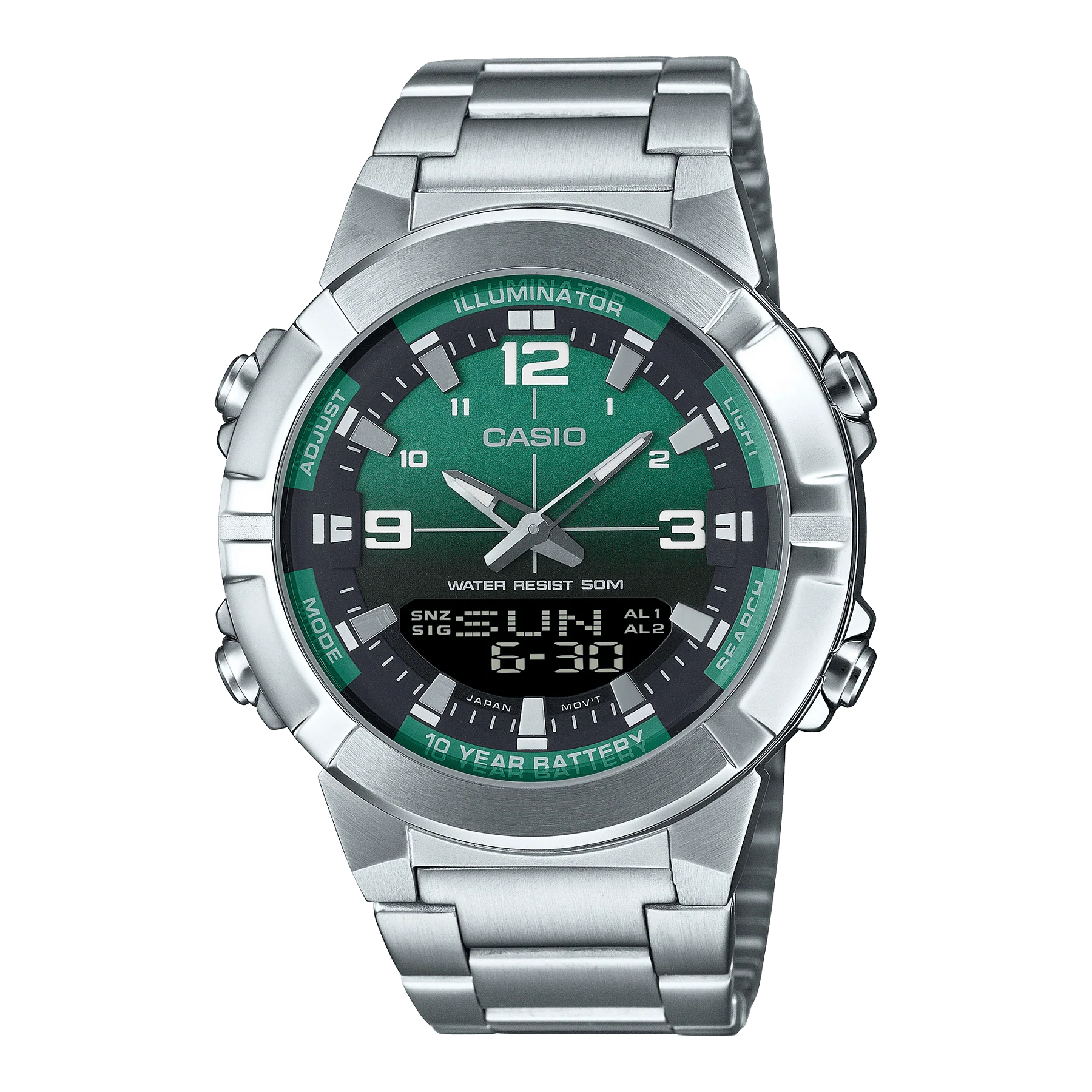 AMW-870DA-3AV Casio Reloj doble hora pulsera de metal para hombre