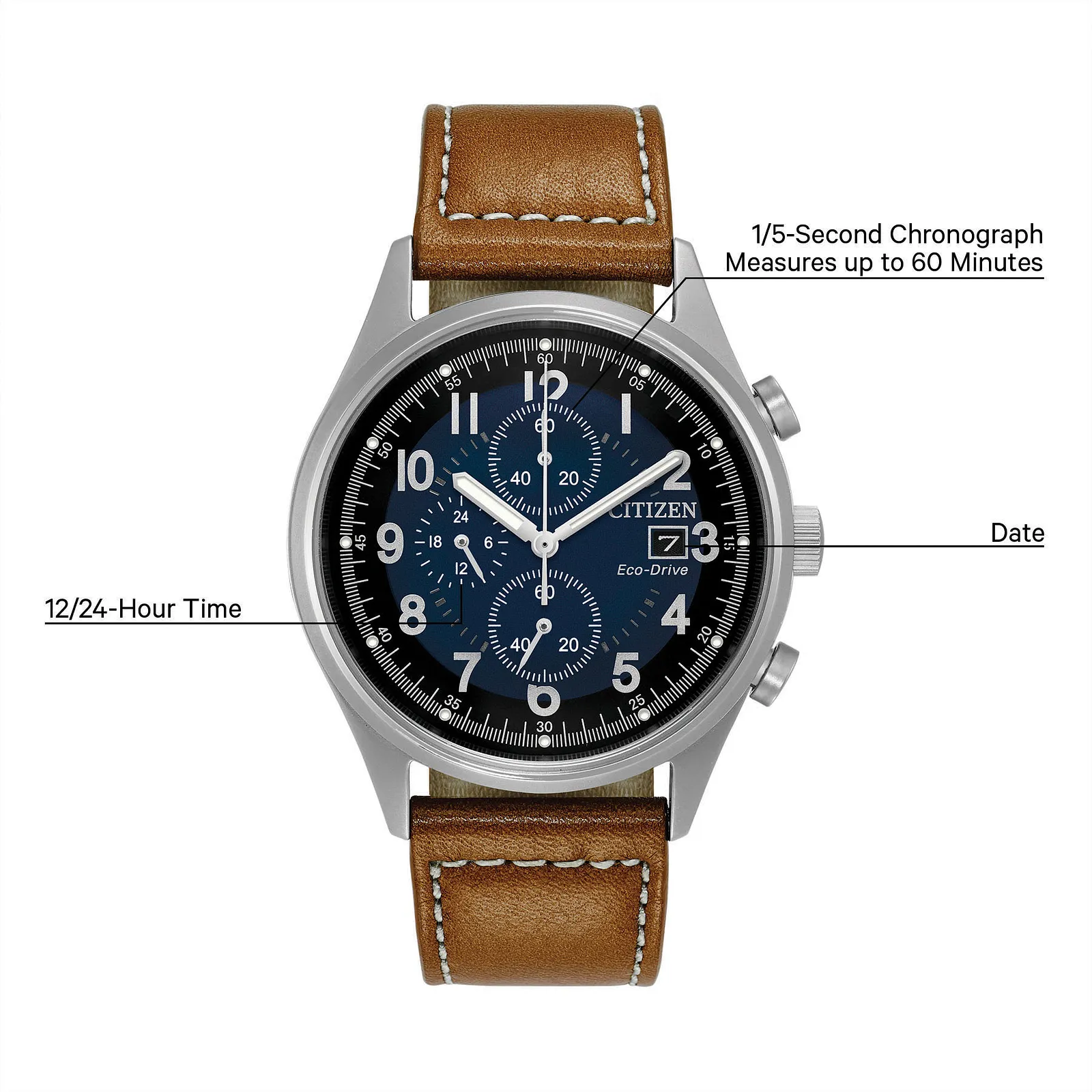 CA0621-05L Citizen Garrison de hombre pulsera de cuero Eco-drive - Image 2