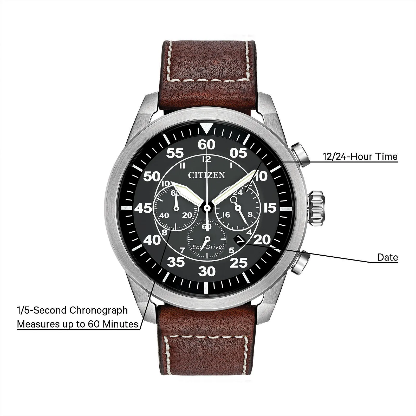 CA4210-24E Citizen Avion Eco-drive de caballero pulsera de cuero - Image 3