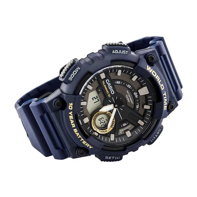 AEQ-110W-2AV Reloj Casio para Hombre, Hora Mundial, Telememo 30, 10 Años de Batería - Image 3