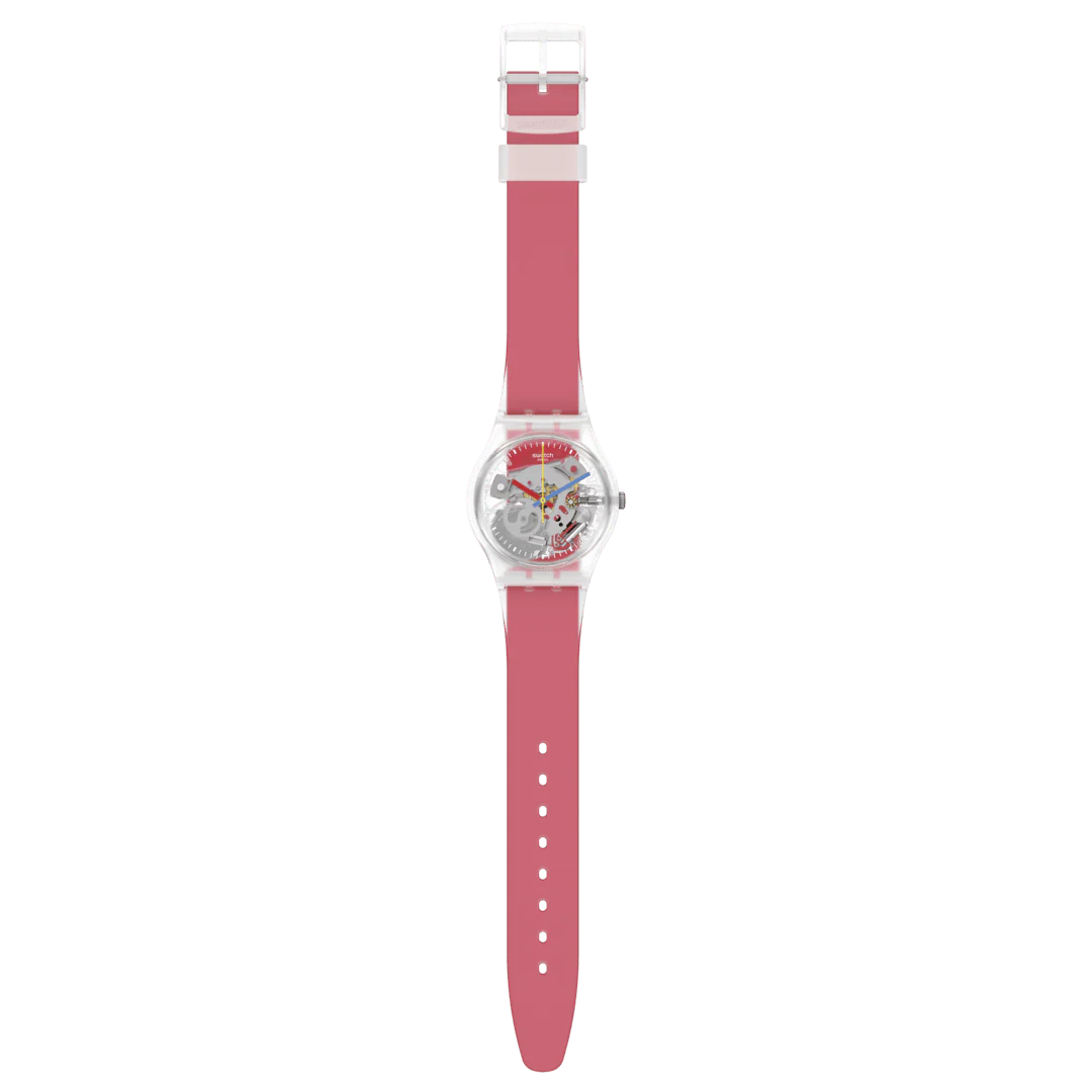 GE292 Reloj Swatch Clearly Red Striped unisex banda de resina - Image 2