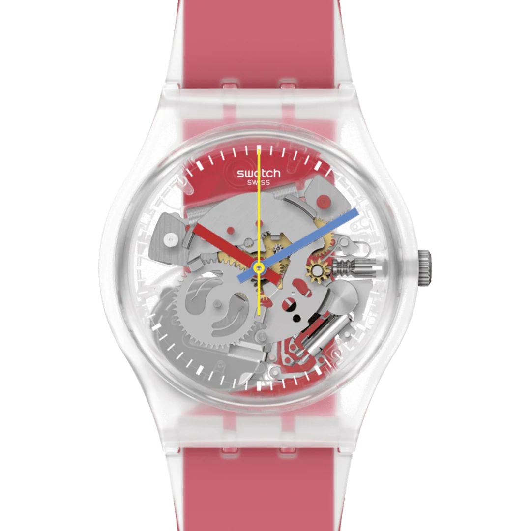GE292 Reloj Swatch Clearly Red Striped unisex banda de resina - Image 3