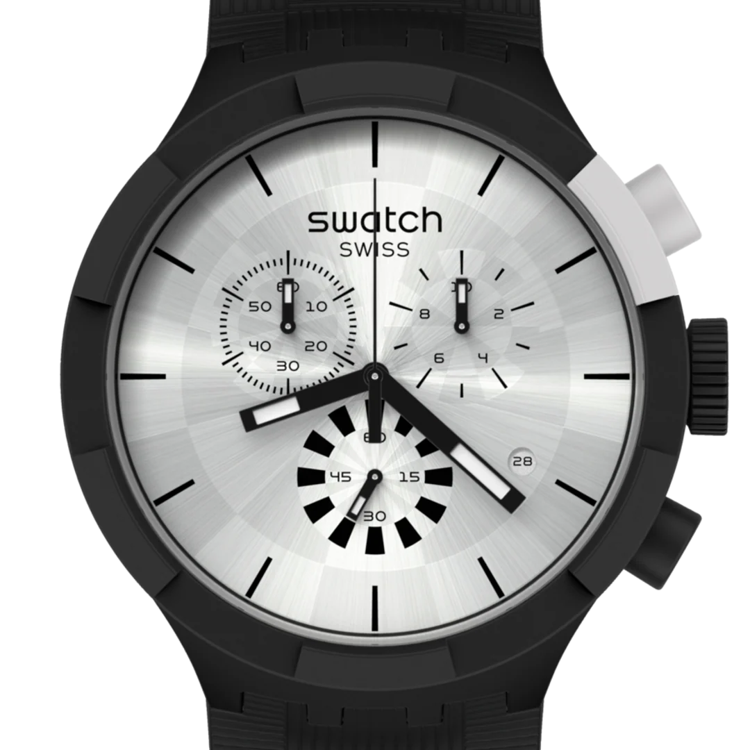 SB02B404 Reloj Swatch Chequered Silver de hombre correa de silicona 47 mm - Image 4