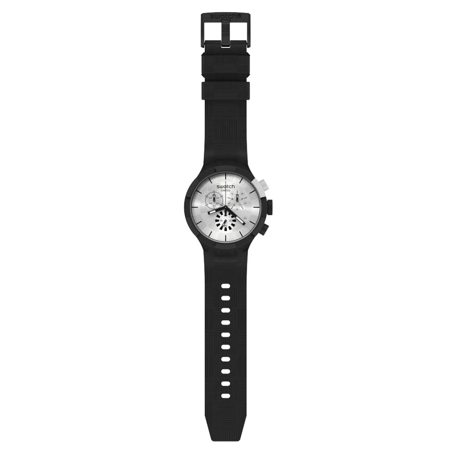 SB02B404 Reloj Swatch Chequered Silver de hombre correa de silicona 47 mm - Image 9