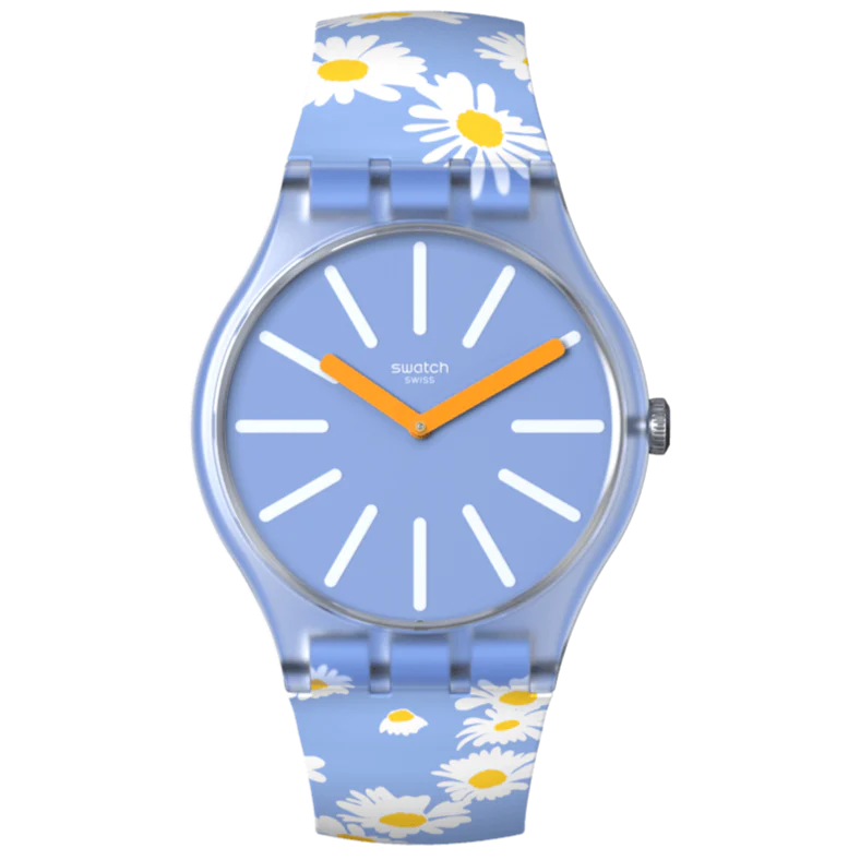 SO29S100 Reloj Swatch Dazed By Daisies unisex correa de resina flores