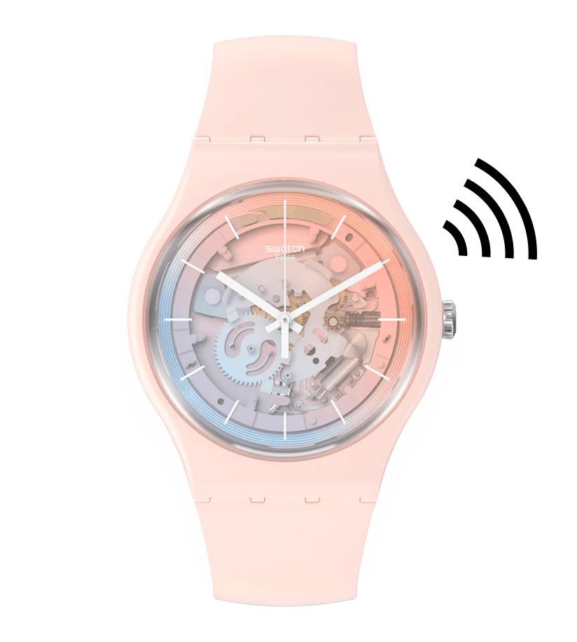 SO32P103-5300 Reloj Swatch Fleetingly Pink Pay! unisex pulsera de resina