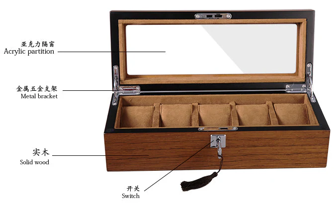 TC-015 Caja de relojes Tancy de 5 espacios de madera - Image 2